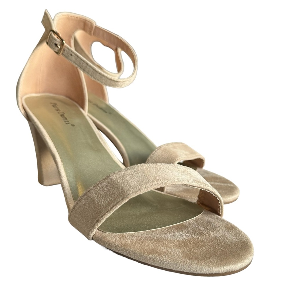 Pierre Dumas Amy Nude Suede Heel sandal 8.5 ankle strap halo 3.25 in block heel